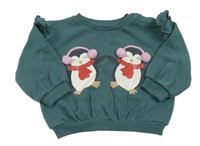 Tmavozelená mikina s tučňáky a volánikmi M&S