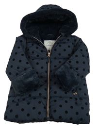 Tmavomodrá bodkovaná á šušťáková zimná parka s kapucňou zn. George
