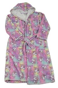 Farebný chlpatý župan s jednorožci s kapucňou