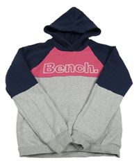 Šedo-tmavomodro-fuchsiová mikina s logem a kapucí Bench