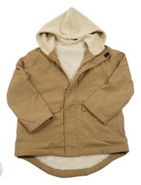 Hnedo-béžová šušťáková zateplená bunda s kapucňou Shein