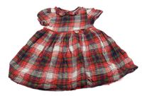 Červeno-farebné kockované trblietavé šaty s golierikom George