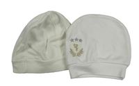 2x bavlněná čepice - smetanová + biela s výšivkou