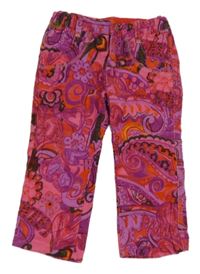 Tmavorůžovo-fialové vzorované menšestrové nohavice Pampolina