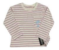 Nové - Bílo-fialové pruhované triko s kapsou s palmami Dunnes