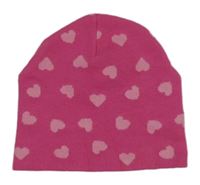 Tmavorůžová čepice se srdíčky H&M