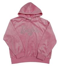 Ružová plyšová mikina s nápisem z kamínků a kapucí - Barbie H&M