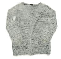 Bílo-černý melírovaný chlupatý svetrový cardigan Page One Young