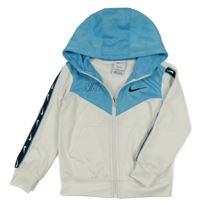 Bílo-modrá sportovní propínací funkční mikina s logem a kapucí Nike