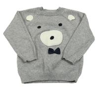 Sivý melírovaný sveter s medvěďom Matalan