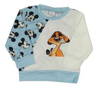 Bielo-svetlomodrá rebrovaná mikina so Sidem a Mickeym