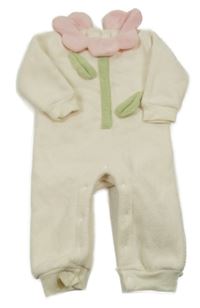 Smetanový chlupatý overal s květinou Shein