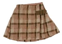 Starorůžovo-hnedo-smotanová kockovaná zavinovací sukňa Next