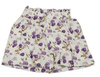 Smetanové květované lehké sukňové kraťasy