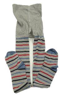 Šedo-modro-červené pruhované punčocháče