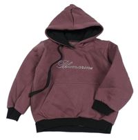 Vínová mikina s nápisem z kamínků a kapucňou