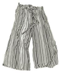 Bielo-čierne pruhované ľahké culottes nohavice s opaskom