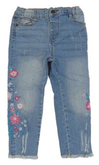 Modré skinny rifle s výšivkami květů So Cute