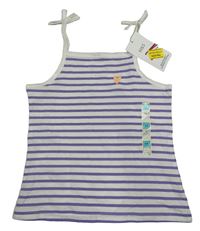 Nové - Bielo-levandulový pruhovaný top s výšivkou M&S