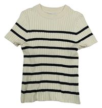 Smetanovo-čierne pruhované rebrované pletené crop tričko Primark