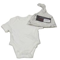 2set - Smetanové body + světlešedá melírovaná bavlněná čepice s nápisy