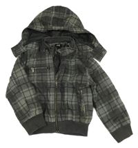 Zeleno-antracitová kockovaná plátenná zateplená bunda s kapucňou H&M