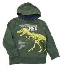 Khaki mikina s kostrou dinosaura a kapucňou Kids