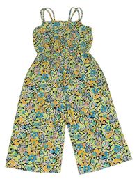 Zeleno-čierny kvetovaný culottes overal Primark
