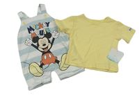 2 set - Žluté tričko + bílo-světlemodré pruhované laclové tepláky s Mickeym Disney