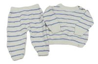 2 set - Bílý svetr s modrými proužky + pletené kalhoty George