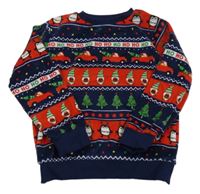 Tmavomodro-červené zamatové pyžamové tričko s vánočními obrázky zn. F&F