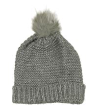 Šedá třpytivá pletená čepice s bambulí 