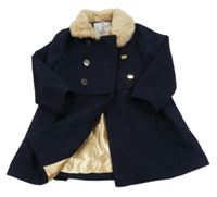 Tmavomodrý flaušový kabát s kožešinou F&F