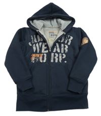 Tmavomodrá zateplená propínací mikina s nápisem a kapucí C&A