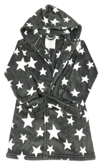 Tmavosivý chlpatý župan s bielými hviezdami a kapucňou F&F