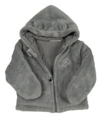 Šedá plyšová zateplená propínací mikina s kapucí 