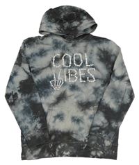 Šedo-tmavošedá batikovaná mikina s nápisem a kapucí H&M