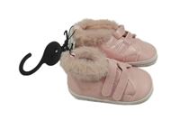 Nové - světlerůžové koženkové capáčky s kožešinou Matalan