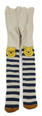 Béžovo-tmavomodré pruhované zateplené punčocháče s Púem Disney