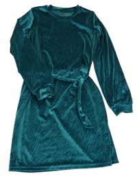 Zelené vzorované sametové šaty s páskem we