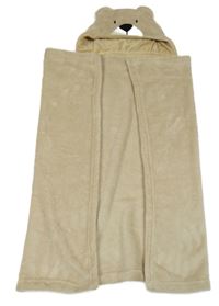 Béžová plyšová deka s kapucí s medvědem 