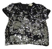Čierno-strieborné flitrové podšité tričko Primark