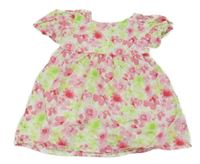 Bielo-ružovo-zelené kvetované šaty Primark