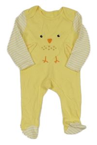 Žltý overal s kuřátkem a pruhovanymi rukávy