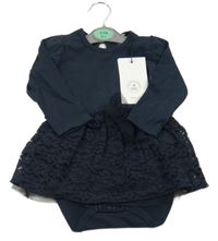 Nové - tmavomodré body s krajkovou sukní a mašlou Name it