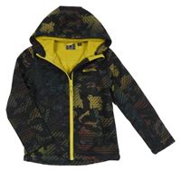 Černo-žlutá vzorovaná softshellová bunda s logem a kapucí Mountain Warehouse
