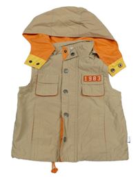 Béžová šušťáková jarná vesta s vreckami a kapucňou