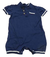 Tmavomodrý pletený kraťasový overal s golierikom Tu