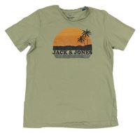 Khaki tričko s palmami Jack & Jones