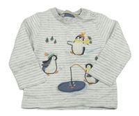Svetlošedá -biele pruhované tričko s tučňáky John Lewis